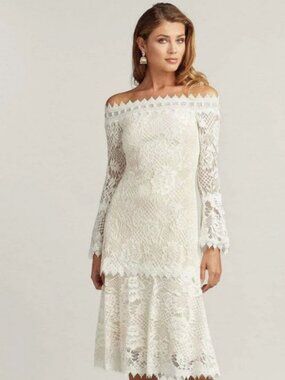 Tadashi Shoji Corbin Lace Off Shoulder Dress Bell Sleeve White Size 10